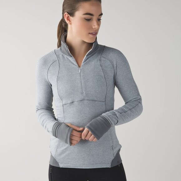 Lululemon Runderful 1/2 Zip Mini Check Pique White Heathered Slate/Slate - Picture 1 of 16